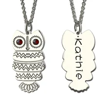 AILIN Owl Necklace with Back Engraving Silver Personalized Name Necklace Design Your Owl Necklace Birthstone Jewelry
