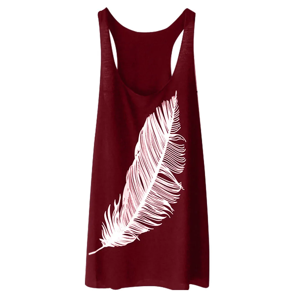 

Women Tank Tops Leaf Print Sexy Summer Tops Sleeveless O-Neck Ladies Slim Vest Female