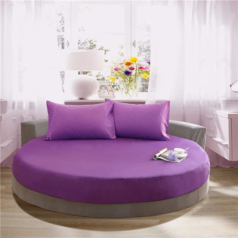 Хлопок, круглая простыня, романтическая одноцветная круглая простыня, Комплект постельного белья, наматрасник, 200 см, 220 см, тематический отель - Цвет: Фиолетовый
