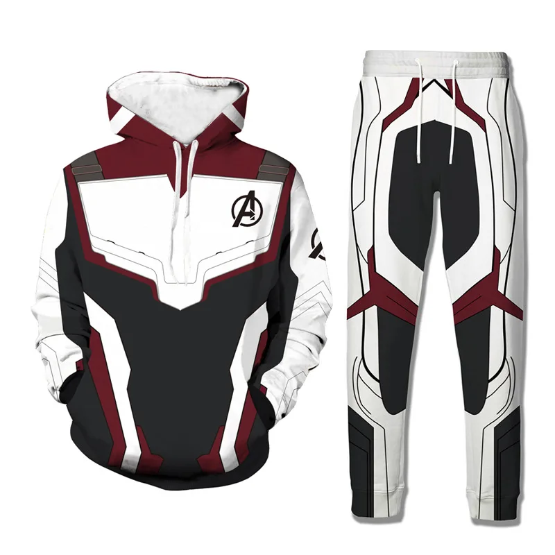 2 Pieces Sets Tracksuit Men New Brand Spring 3D Avengers Printed Hooded Sweatshirt+Drawstring Pants Male Patchwork Hoodies 2019