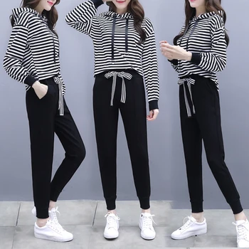 

Goddess 2 Piece Set Women Leisure Tracksuit Casual Year-old Female Costume Conjunto Feminino Striped Trousers Suit Set Ukraine