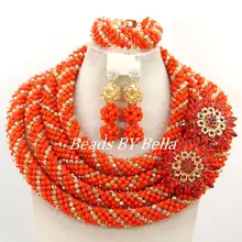 Новые оранжевые золотые африканские бусы комплект ювелирных изделий Кристалл бусы ожерелье нигерийские Свадебные ювелирные изделия набор ABY864