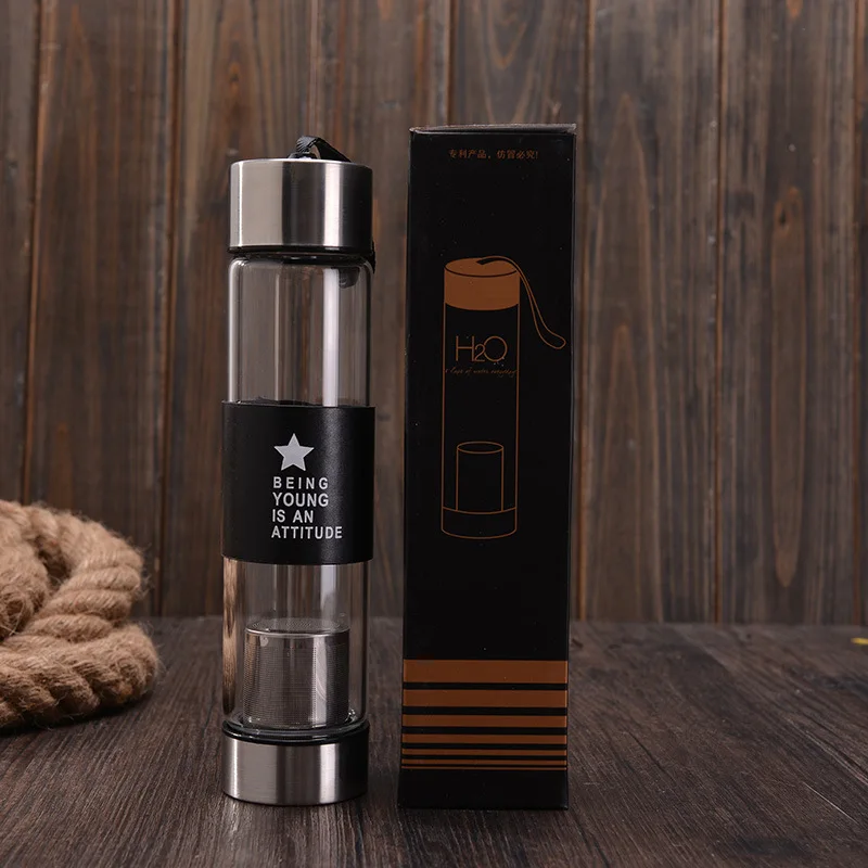 Glass Bottle For Water New Fashion Sport Bottle Man Woman Drink With Filter 400ml