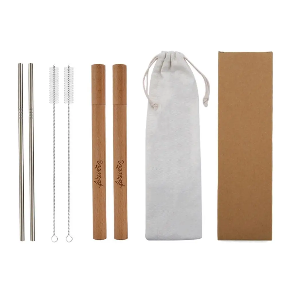 

7Pcs Kids Adults Reusable Straws Stainless Steel Drinking Straws Pipes Tubes Cleaning Brushes Bag Barware Bar Accessories