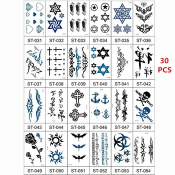 

30PCS Tatouage Temporaire Star Rose Feather Cat Black Henna Tattoo Stickers for Men Women Chest Body Art Fake Tattoo Waterproof