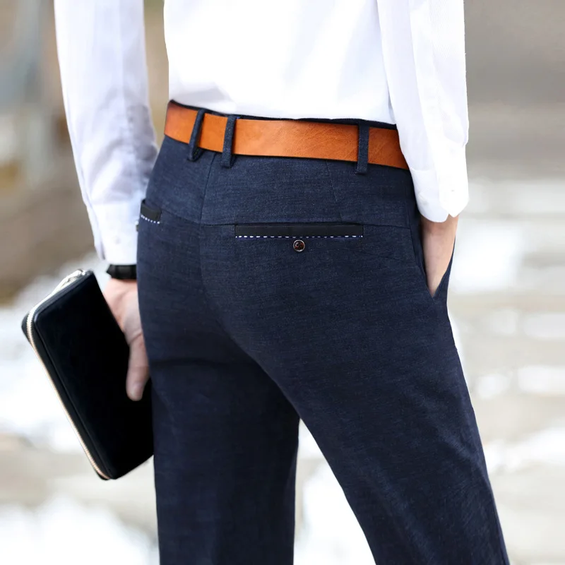Мужские повседневные штаны Slim Fit all матч крошечный упругой средней талией Полная