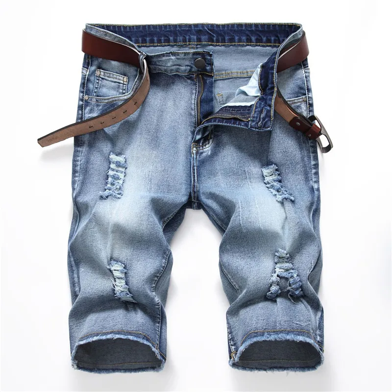 Мужские джинсовые шорты, новинка, мужские джинсовые шорты Modis, прямые Стрейчевые джинсы со средней посадкой, синие джинсы, больше размеров 28-38, 40, 42