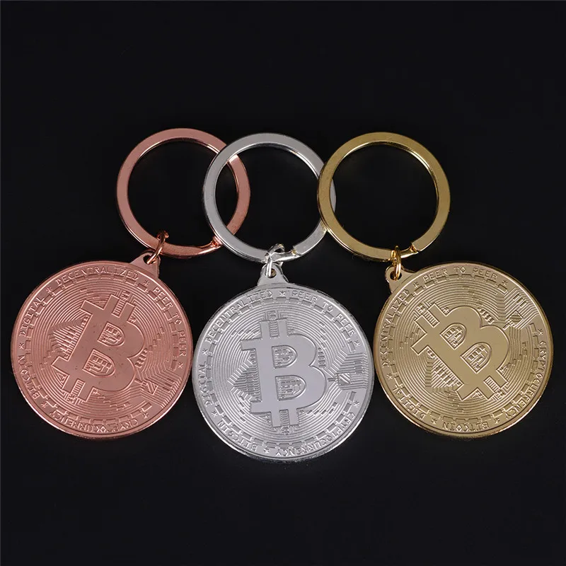 2018 Gold Silver Bronze Color Alloy Bitcoin keychain For Women Man Car Bag keyring Jewelry Gift
