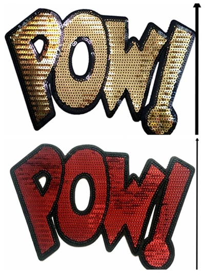 2pcs Sequins POW! Letter Style Patches for Clothing Iron on Sequined Embroidery Patch Badge DIY Decoration Appliques 4 Colors - Цвет: F