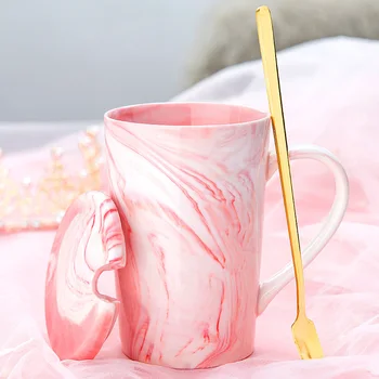 

Marbling blank mug with real gold rim, one mug, one lid and one spoon for one sets, suit for teens and gift, normal packing.
