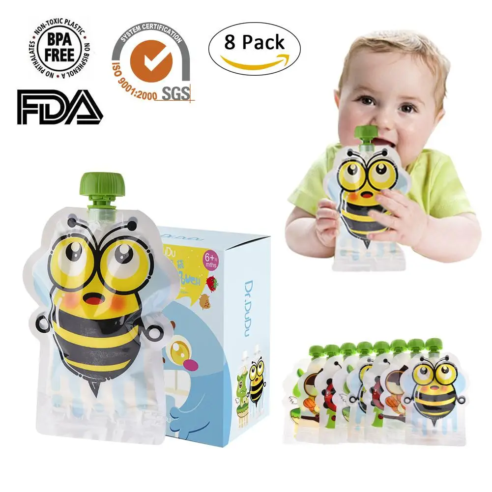 

8 PCS BPA Free Food Pouch Storage Bag Complementary Bag Homemade Puree Pulp 148ml Reusable Sealed