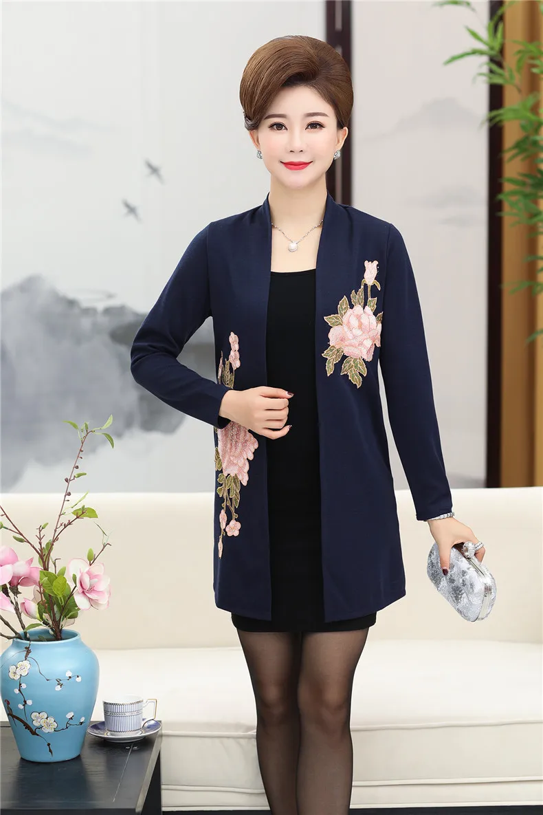 XJXKS красивая аппликация цветы женский кардиган свитер теплая Корейская одежда элегантный модный стиль женский длинный свитер пальто