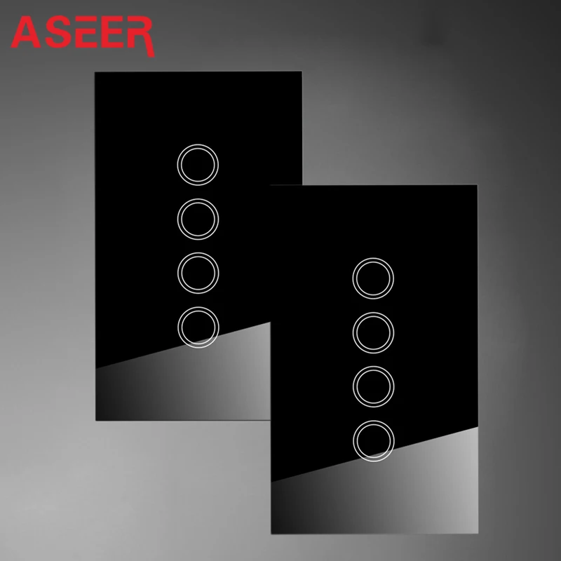 

ASEER,AU/US Standard 4 Gang 2 Way Control Switch,2 Color Crystal glass panel Wall Light Switch AC110-240V Intermediate Switches