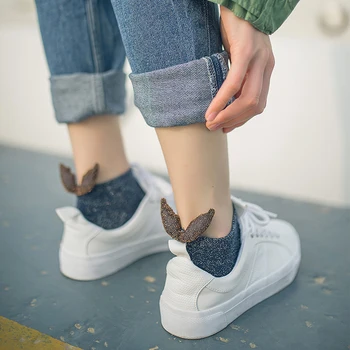 

2020 Spring Summer New Traces Three-dimensional Angel Ear Cotton Happy Women's Socks Pure Silver Onion Ladies Boat Short Socks