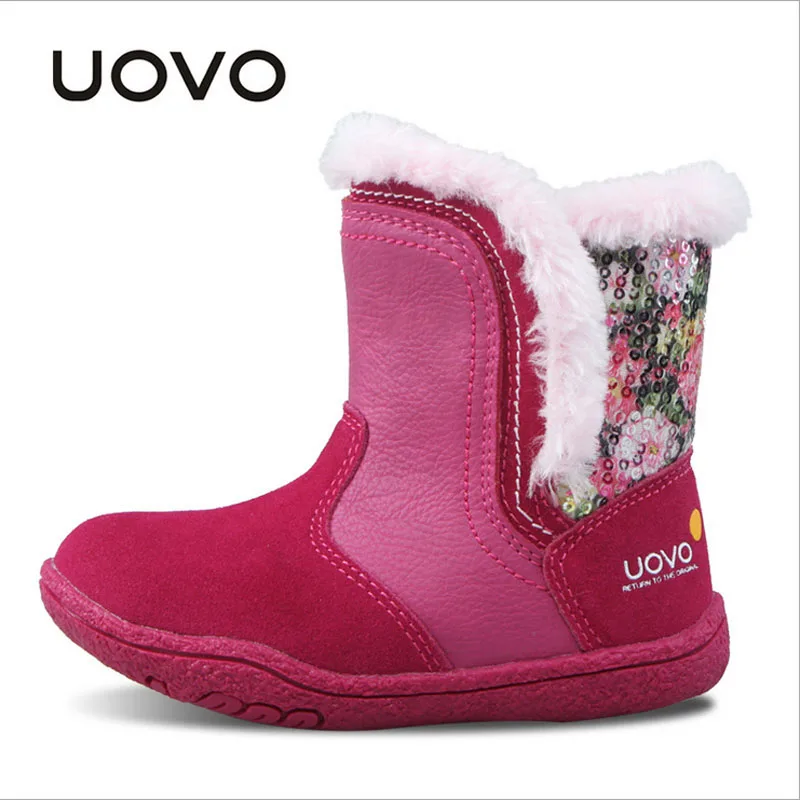 

New 2018 Fashion UOVO Little Girls Boots Faux Fur Plush Kids Boots Warm Comfortable Girls Snow Boots for Toddler baby Girl shoes