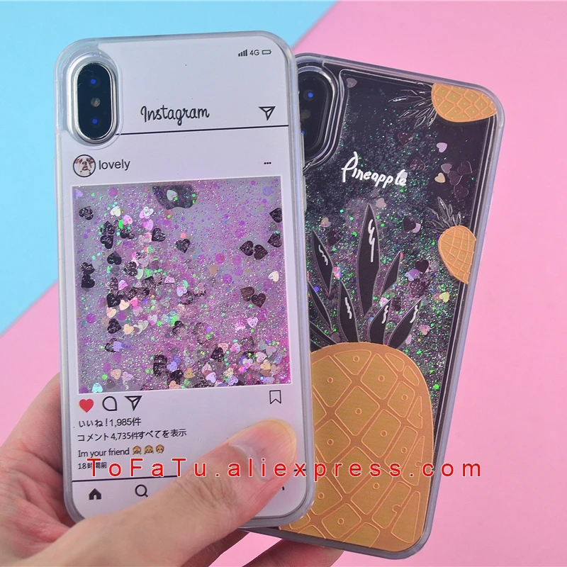 

For iPhone X 8 Case Glitter Liquid Quicksand Phone Case Instagram Photo Bag Pineapple Case for iPhone 7 6splus 6 6s 8Plus