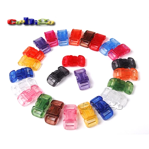 

25pcs Mix Random Color 7/16"Curved Buckles Paracord Bracelet Dog Cat Collar Webbing 11mm Clear Frost Transparent#FLC039-T(Mix-s)