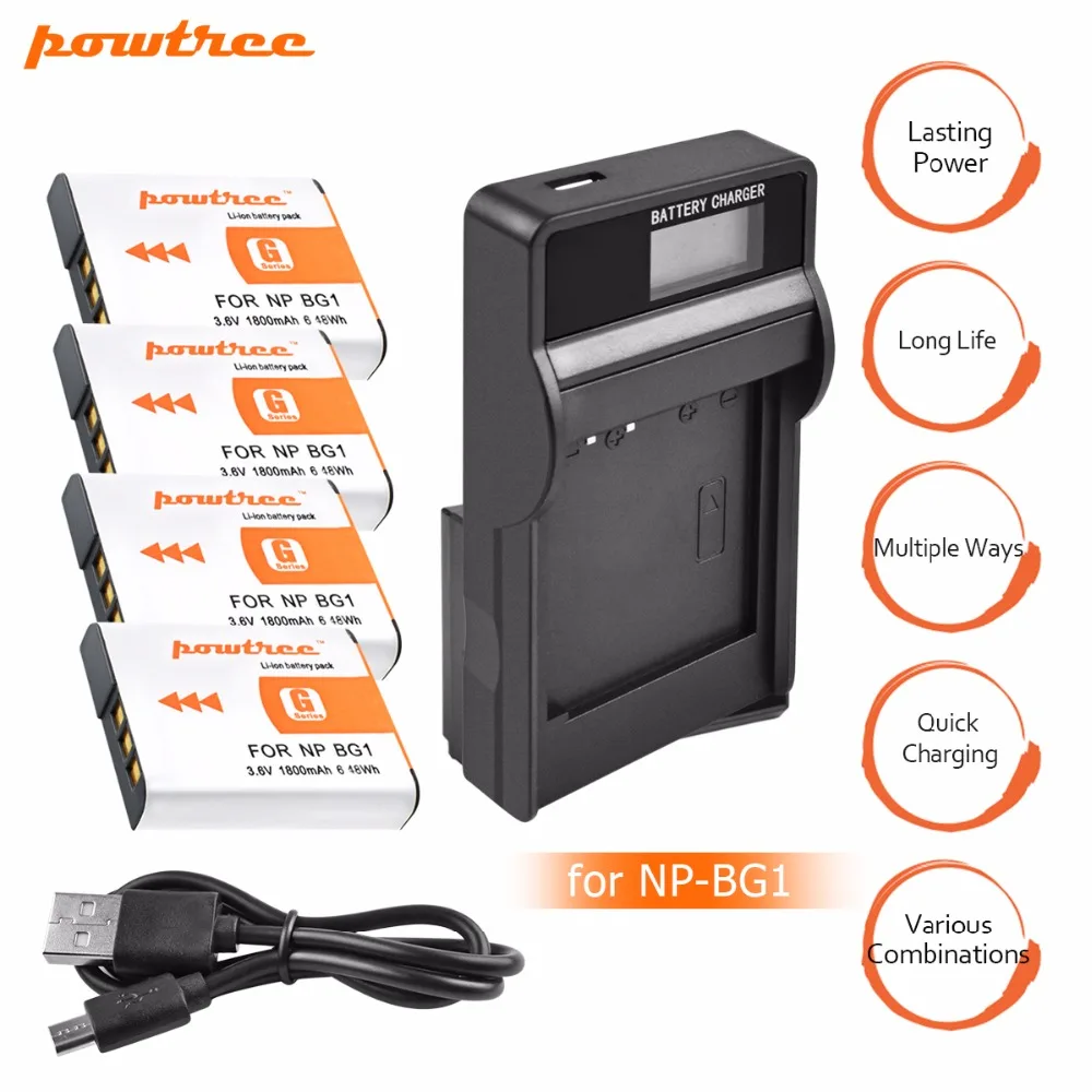 

4X NP-BG1 FG1 NP BG1 Battery+LCD USB Charger for SONY Cyber-shot DSC-H3 DSC-H7 DSC-H9 DSC-H10 DSC-H20 DSC-H55 DSC-H70 Camera L20