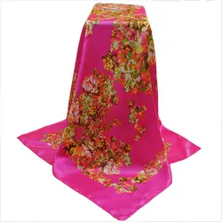 Модный, Шелковый, сатиновый шарф для женщин с цветочным принтом хиджаб шарф женский роскошный бренд квадратная шаль шарф на голову для дам