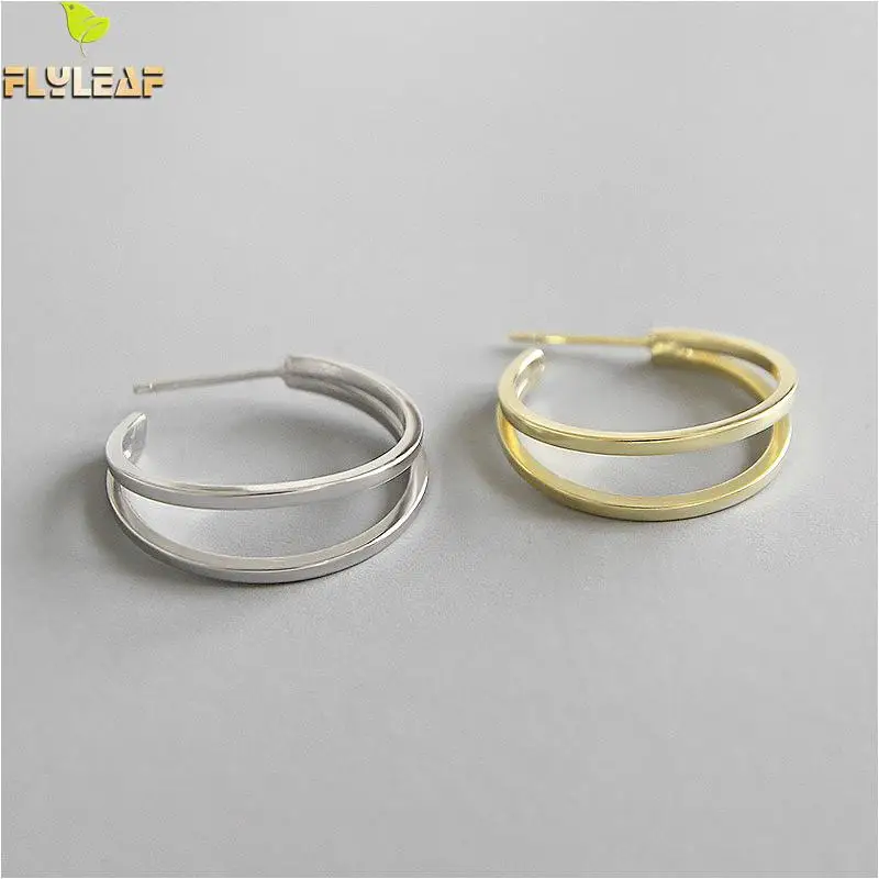 

Flyleaf 925 Sterling Silver Earrings For Women Double Layer Line Simple Gold Earings Fashion Jewelry Party Ins Style
