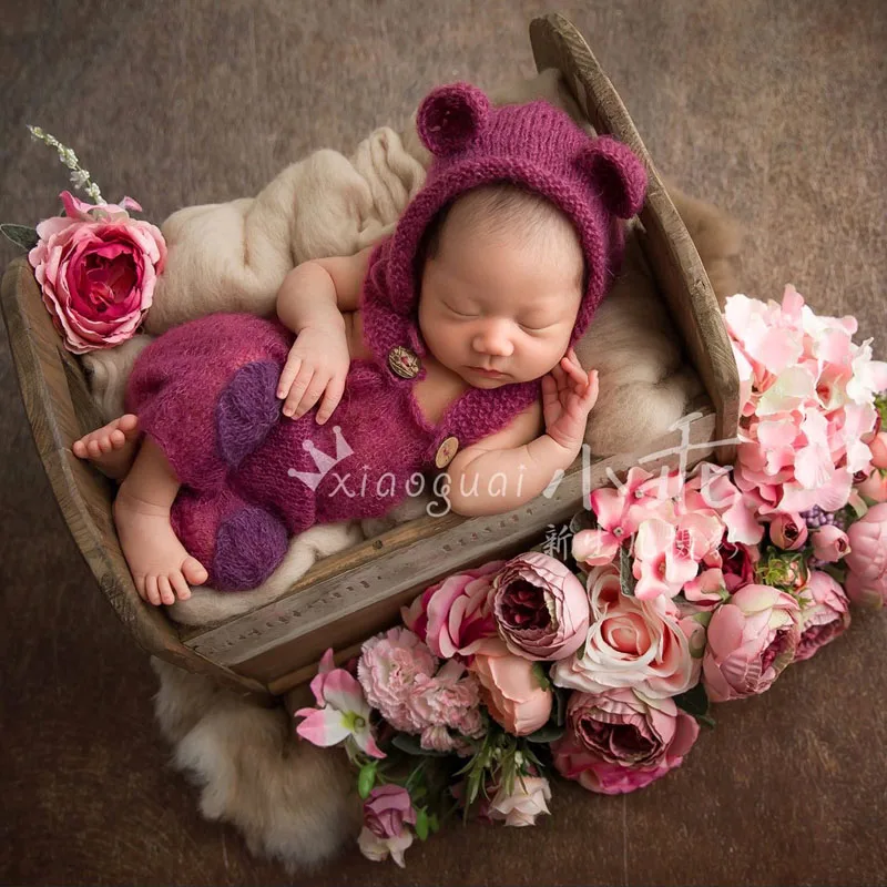 newborn romper bear hat photo props