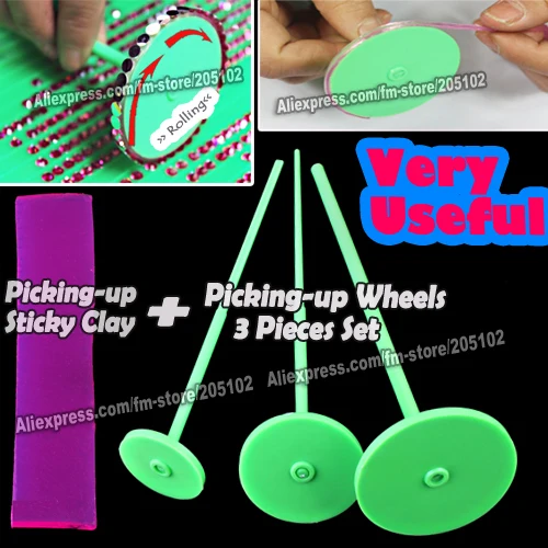 

Very Useful ! Crystal Picking up Wheels + Sticky Clay Set for HotFix & non hot fix FlatBack Rhinestones, nail stones DIY tools