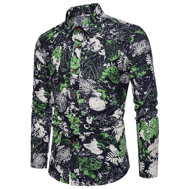 

Floral Shirt for Men Plus size Long Male Shirts Hawaiian Style Flax Linen Blouse Men's Clothing Slim fit New