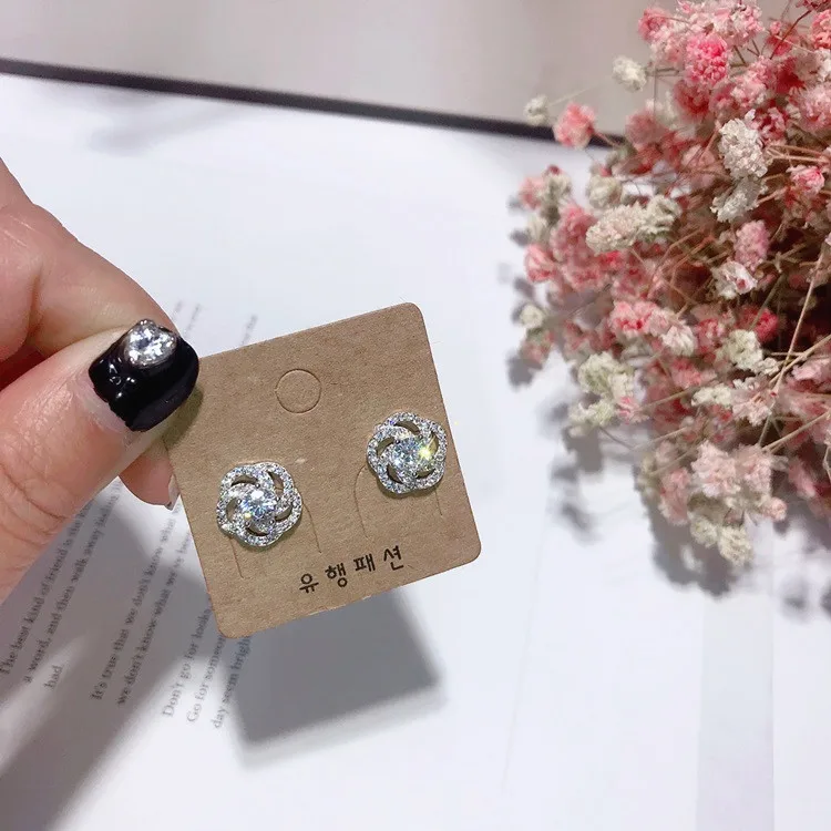 flower cz earrings 925 silver stud Hypoallergenic fadeless alloy fashion jewelry stud earrings for women gift