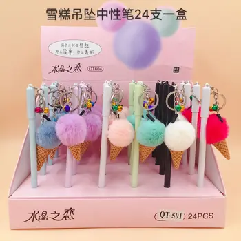 

1 pcs Gel Pens Cartoon Pendant hair ball black colored gel-inkpens for writing Cute stationery office school supplies