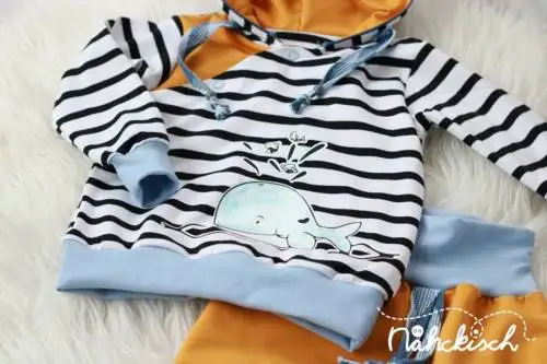 Милый хлопковый полосатый свитер с капюшоном и длинными рукавами для маленьких мальчиков и девочек, 2 предмета топ с дельфинами+ штаны, комплект одежды