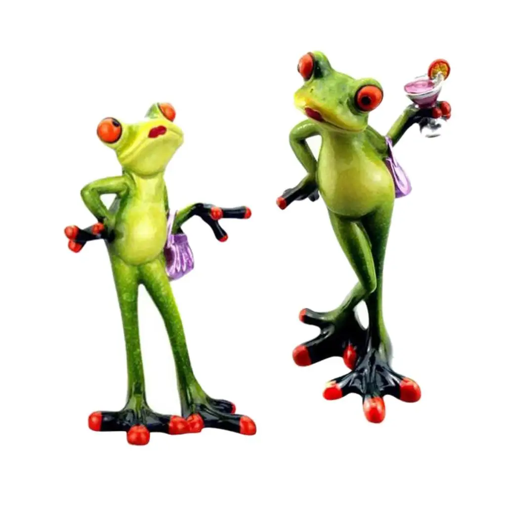 2Pcs 3D Frog Decoration Animal Resin Crafts Figurines Cute Crafts Toy Tabletop Ornament