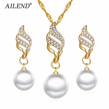 VKME, модное женское ожерелье, серьги, ювелирный набор, кристалл, золотой цвет, большой искусственный жемчуг, свадебные, вечерние Ювелирные наборы для женщин