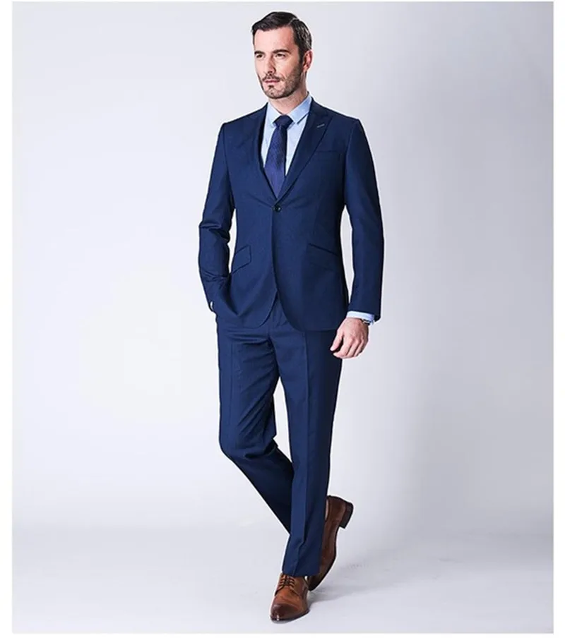 Для мужчин Классический костюм Лидер продаж Джентльмен Бизнес Тонкий платье Свадебная вечеринка синий набор на заказ 2 шт. топы, штаны