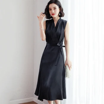 

Summer Satin Dress Women Wine Red Black Elegant Dresses Ladies Sleeveless Sexy Party Dresses Night Club Dress 2020 Robe Femme