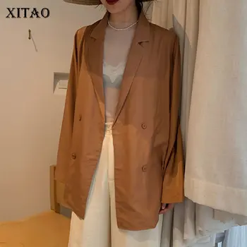 

XITAO Vintage Ultra-thin Yellow Blazer Women Simple Sunscreen Clothes 2019 Autumn Hong Kong Style Thin Coat Top New WLD2211