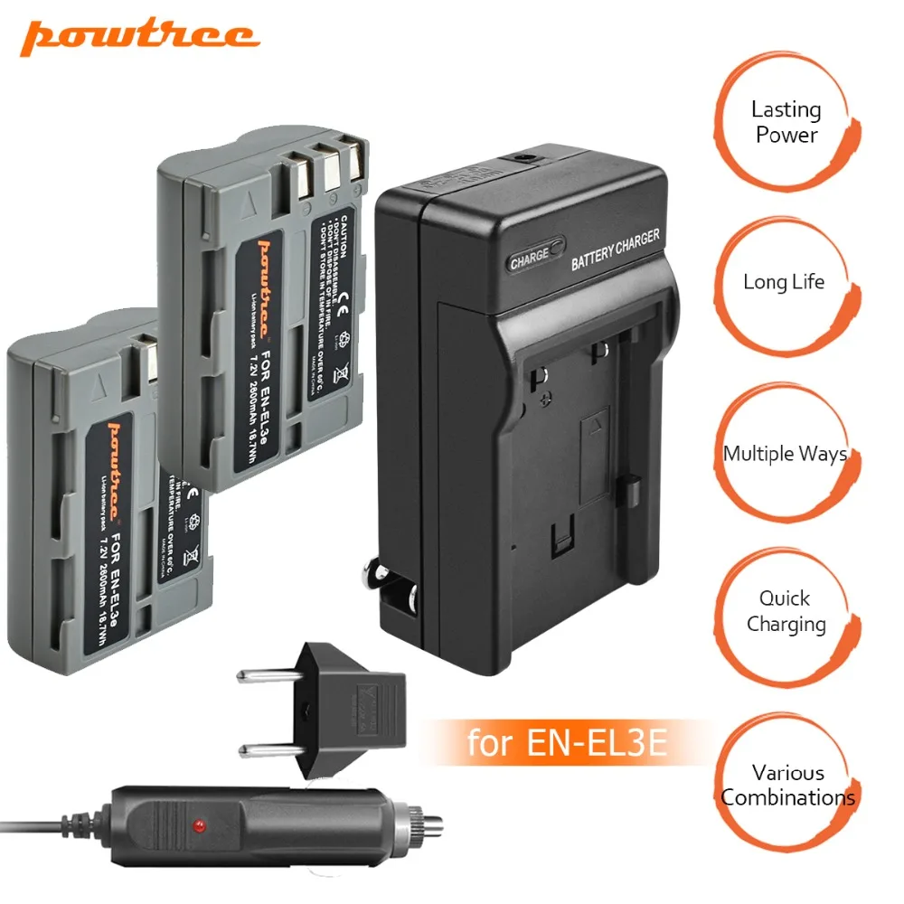 

2Packs 7.2V 2600mAh ENEL3e EN-EL3e EN EL3e battery+Car charger For Nikon D30 D50 D70 D70S D90 D80 D100 D200 D300 D300S D700 L15