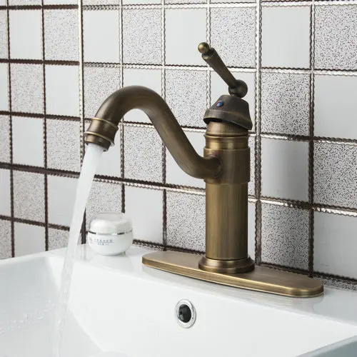 Kitchen Faucets Antique Brass Swivel 360 Single Handle Cover Plate 86445726 Ouboni Torneiras Cozinha Sink Faucets