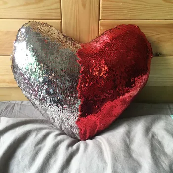 

Mermaid Sequin Pillow Magical Color Changing Reversible Sequin Throw Pillow Heart Cushion Funny Modern Couch Pillows Decorative