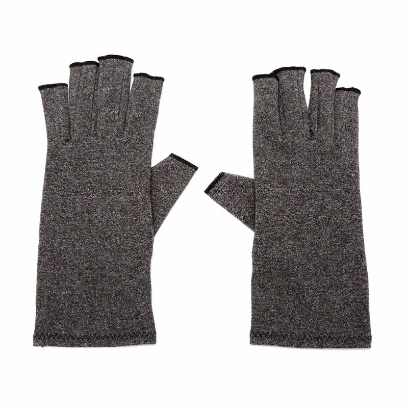 Grey Women Men Therapy Compression Open Fingers Gloves Hand Arthritis Joint Pain Relie Cotton Elastic Hand Gloves