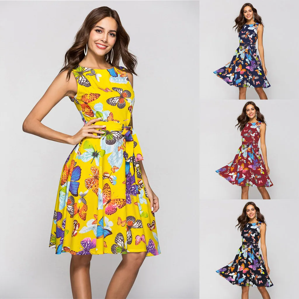 

Butterfly Print Casual Women's Summer Sexy Fashion A Word Big Dress