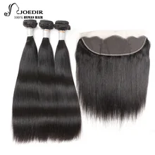 Joedir Lace Frontal Closure With Bundles Remy Peruvian Straight Hair Weave 3 Bundles Human Hair Bundles With Frontal Closure