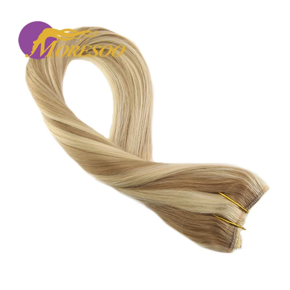 Moresoo 12-22 inch Flip in Human Hair Extensions Fishing Line Halo Hair Invisible Hidden Secret Wire Machine Remy Brazilian Hair