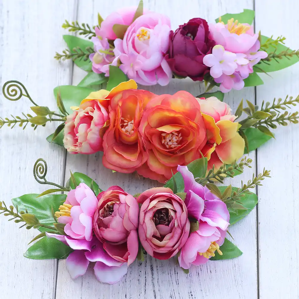 Blooming Flower Corsage Brooch Pins Fabric Flower Hair Clips Women