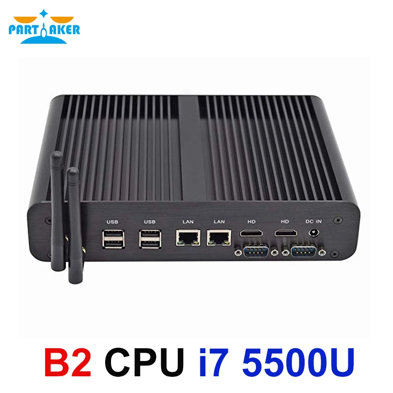 Partaker B2 безвентиляторный мини-ПК, Windows, Linux, Intel Core i7 5500u i7 5550u Barebone Макс 16G Оперативная память 512 г SSD 1 ТБ HDD Вай-Фай HDMI