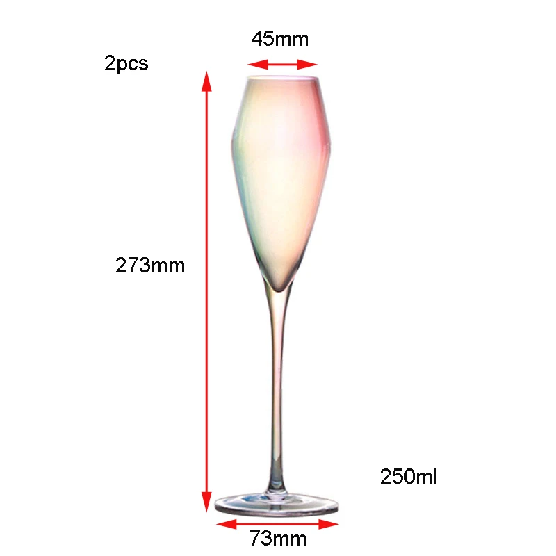 2 шт./компл. Высокое качество без примесей свинца и с украшением в виде кристаллов вина Стекло высокое бокал для шампанского, радужная чашка ионно-покрытием красочные вина Стекло e посуда для напитков - Цвет: 2pcs   220ml