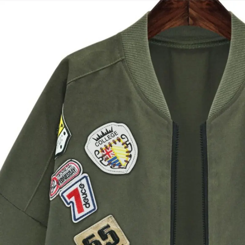 low cost  Spring Autumn Coats New Women Jacket Slim Long Sleeve Women Jacket Army Green Cartoon Outwear 7993 