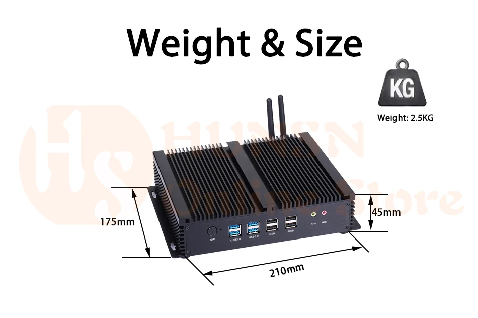 Безвентиляторный промышленный ПК, мини компьютер, Windows 10, Intel Core I7 5500U, [HUNSN MA05I], (двойной WiFi/2HD/4USB2. 0/4USB3. 0/2LAN/6COM)