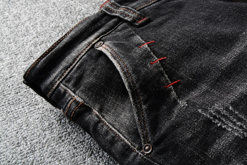 Итальянские винтажные стильные модные мужские джинсы Черные Серые Эластичные Классические джинсы стрейч джинсовые длинные брюки уличная хип хоп джинсы мужские