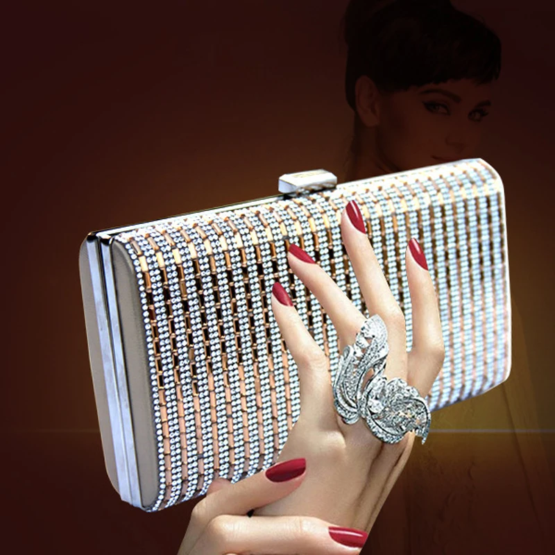 

Women Evening Bag Gold Silver Luxury Design Clutch Bag Diamond Ladies Handbags Party Wedding Box Purse Bag
