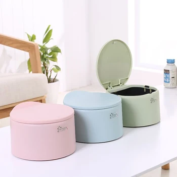 

Tabletop pressing and covering type circular garbage can round desktop trash can 19.8*12.5cm